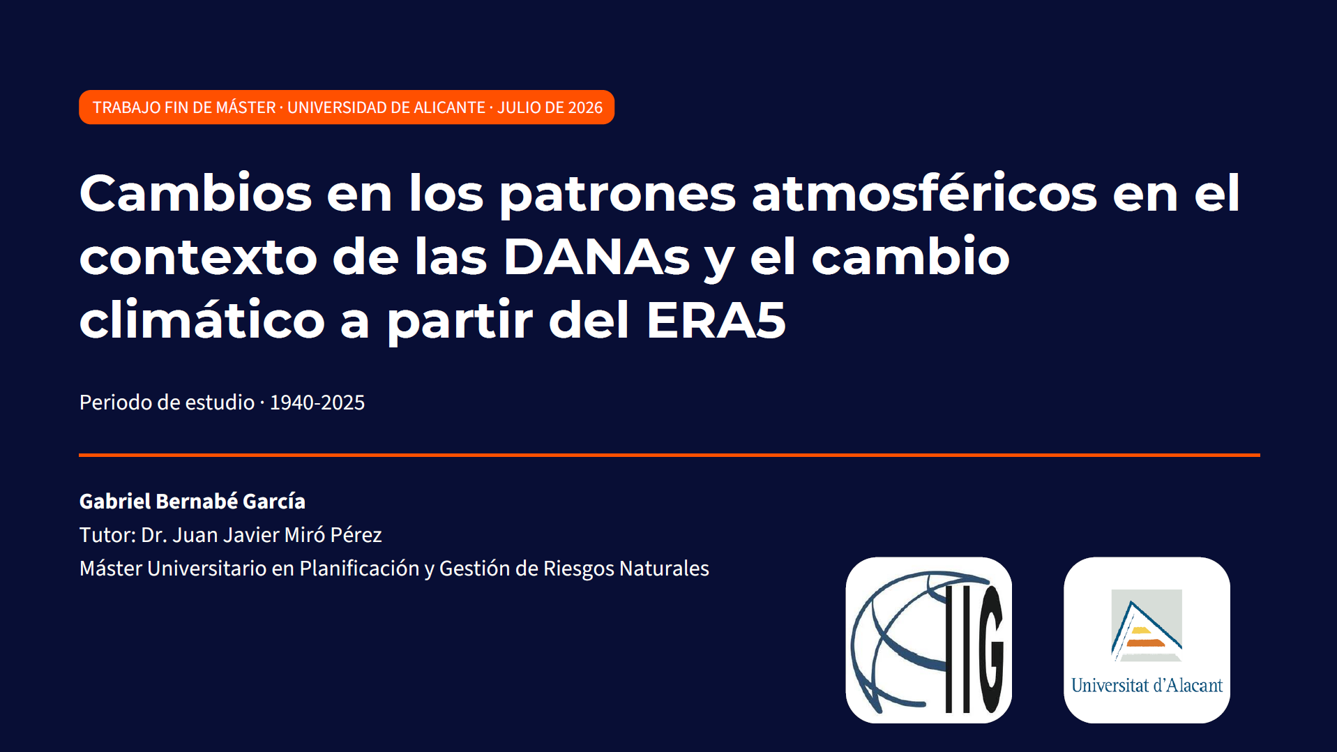 First slide of the Master’s Thesis presentation